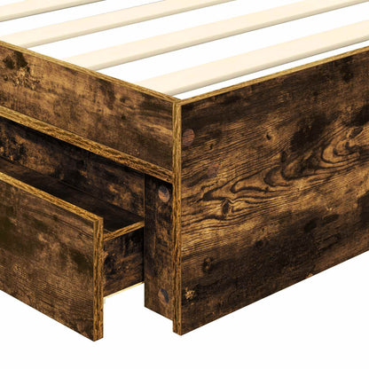 vidaXL Storage Bed with Drawer Smoked Oak 90 x 200 cm Engineered Wood