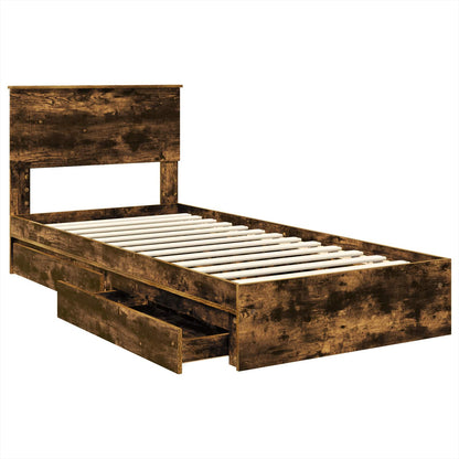 vidaXL Storage Bed with Drawer Smoked Oak 90 x 200 cm Engineered Wood