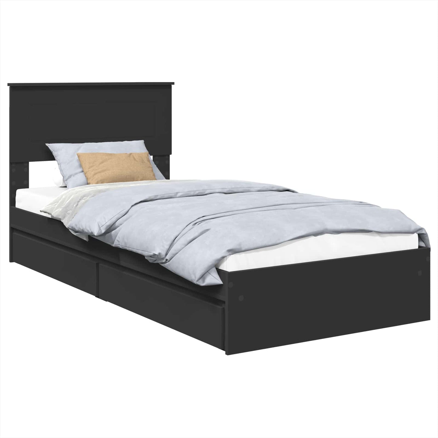vidaXL Storage Bed with Headboard Black 75 x 190 cm Engineered Wood