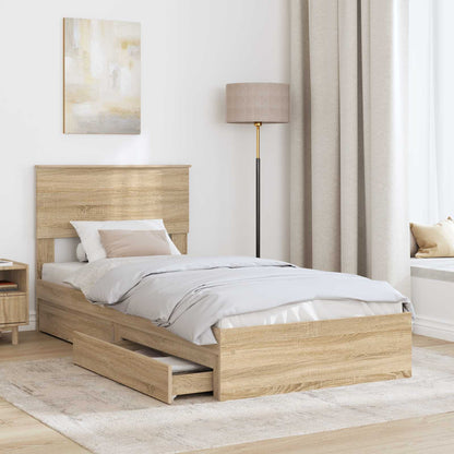 vidaXL Storage Bed with Drawer Sonoma Oak 75 x 190 cm Engineered Wood