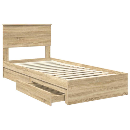 vidaXL Storage Bed with Drawer Sonoma Oak 75 x 190 cm Engineered Wood