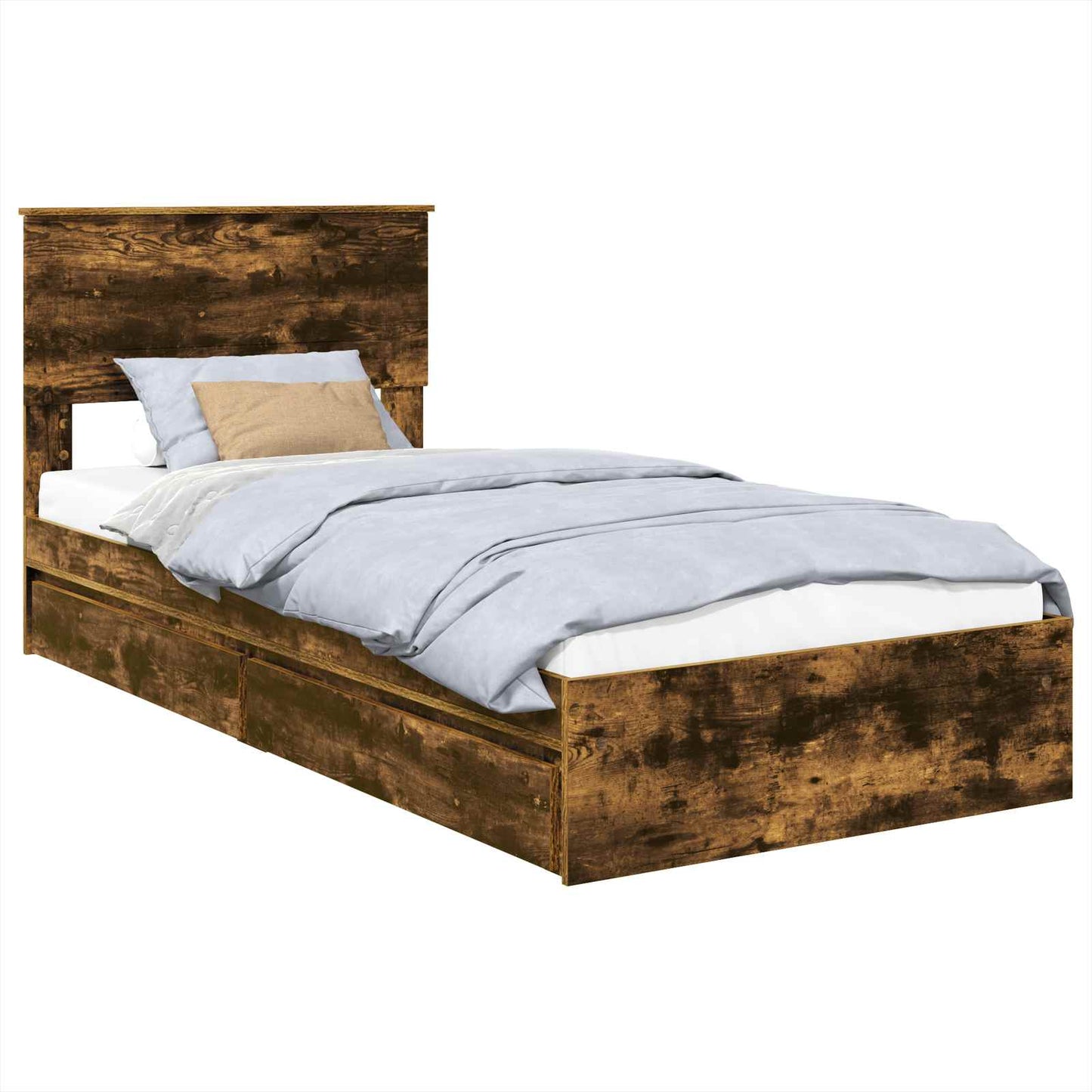 vidaXL Storage Bed with Drawer Smoked Oak 75 x 190 cm Engineered Wood