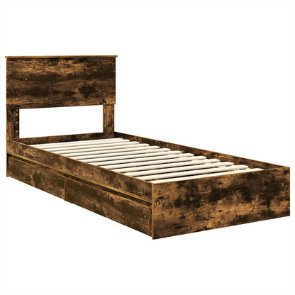 vidaXL Storage Bed with Drawer Smoked Oak 75 x 190 cm Engineered Wood