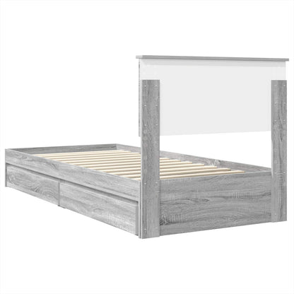 vidaXL Storage Bed with Drawer Grey Sonoma 75 x 190 cm Engineered Wood
