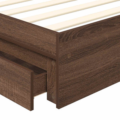 vidaXL Storage Bed with Drawer Brown Oak 75 x 190 cm Engineered Wood