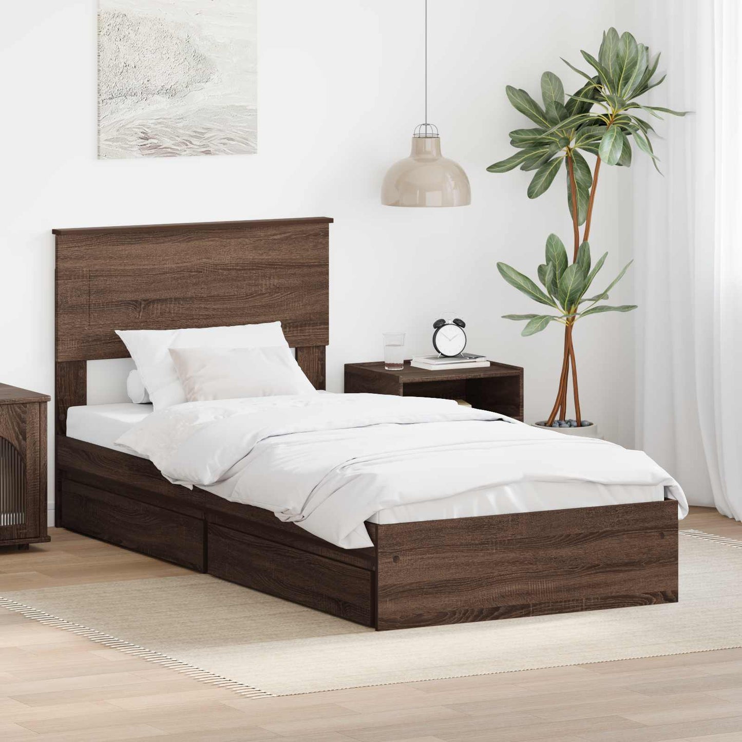 vidaXL Storage Bed with Drawer Brown Oak 75 x 190 cm Engineered Wood