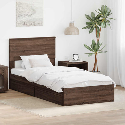 vidaXL Storage Bed with Drawer Brown Oak 75 x 190 cm Engineered Wood
