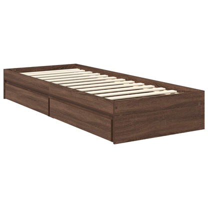 vidaXL Storage Bed with Drawer Brown Oak 75 x 190 cm Engineered Wood