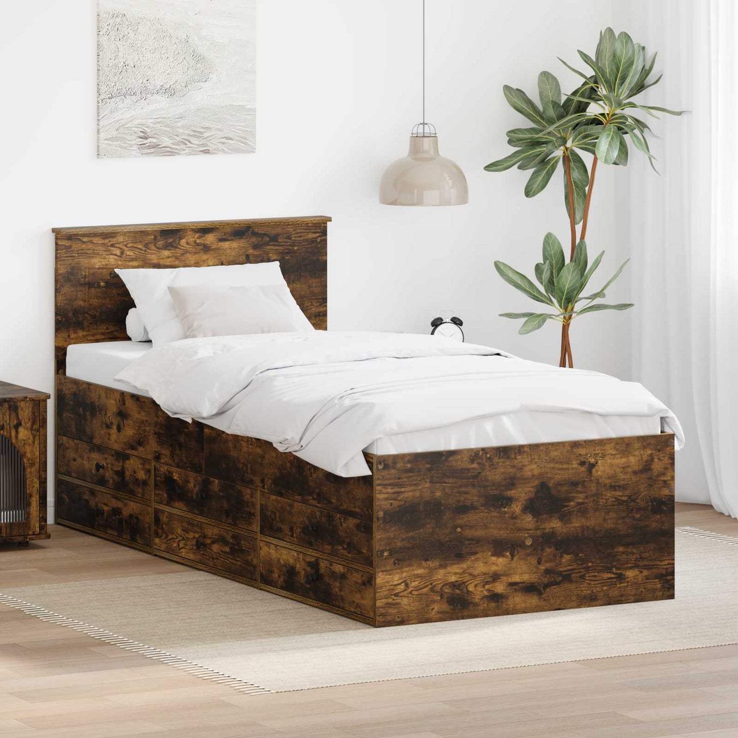 vidaXL Daybed Manual Smoked Oak and Black 100 x 200 cm Engineered Wood