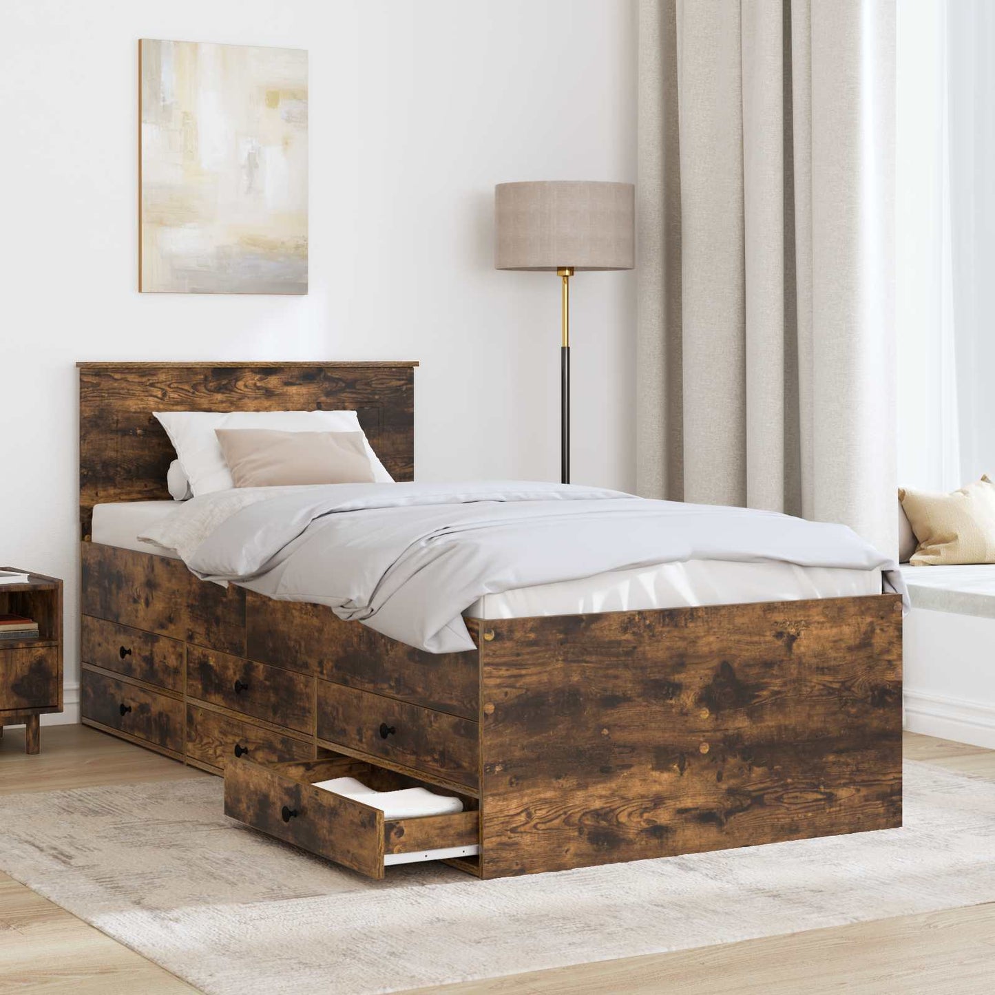 vidaXL Daybed Manual Smoked Oak and Black 100 x 200 cm Engineered Wood