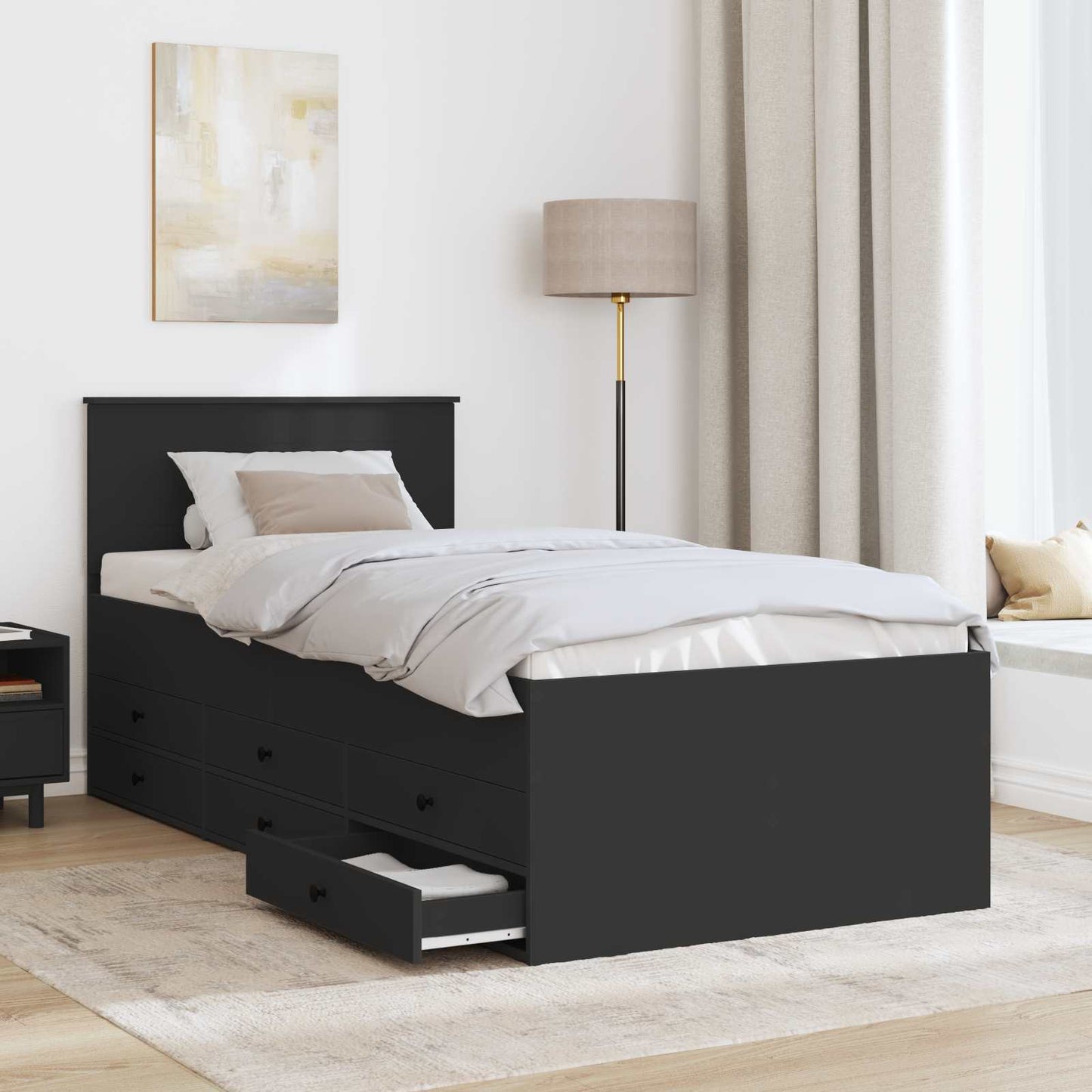 vidaXL Daybed with Drawer Manual Black 90 x 200 cm Engineered Wood