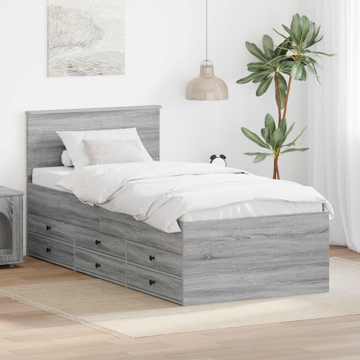 vidaXL Daybed Manual Grey Sonoma and Black 75 x 190 cm Engineered Wood