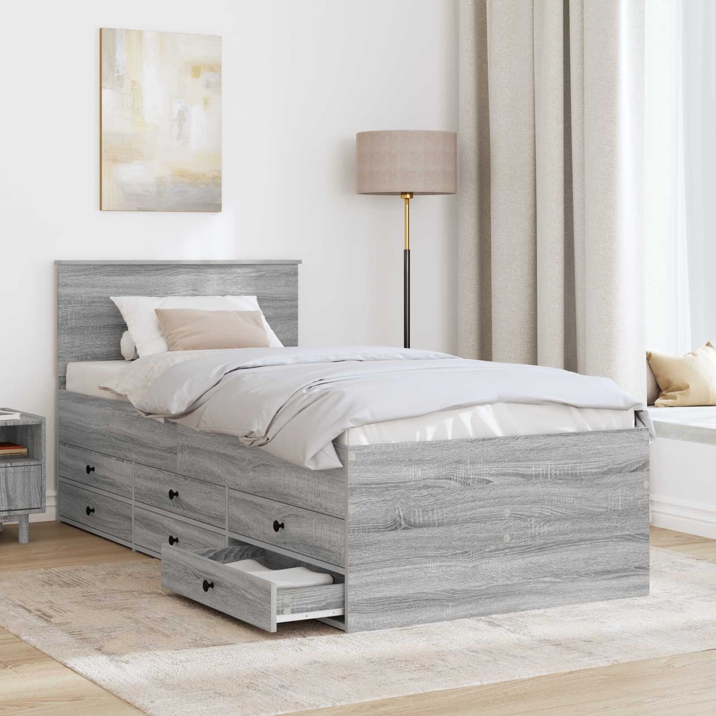 vidaXL Daybed Manual Grey Sonoma and Black 75 x 190 cm Engineered Wood