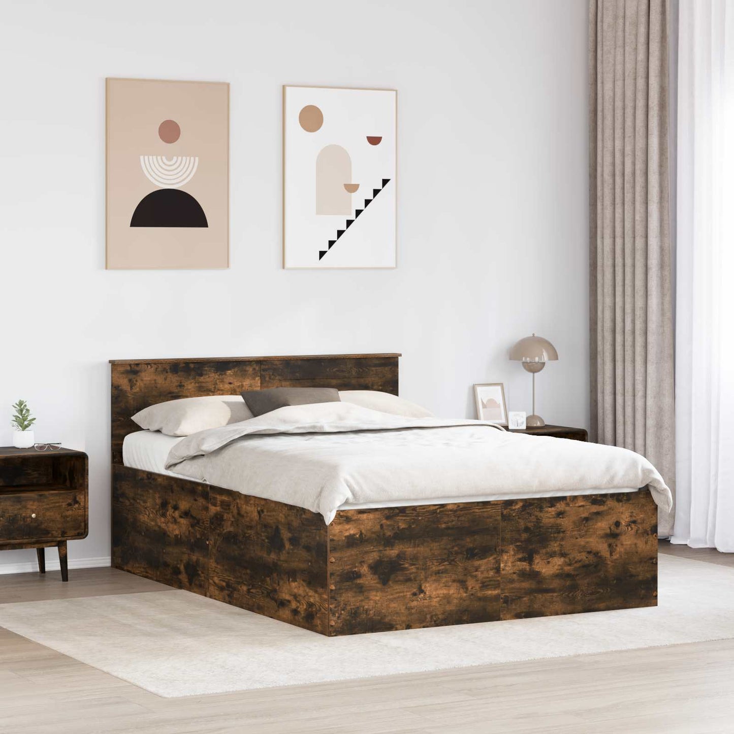 vidaXL Bed Frame Smoked Oak 150 x 200 cm Engineered Wood
