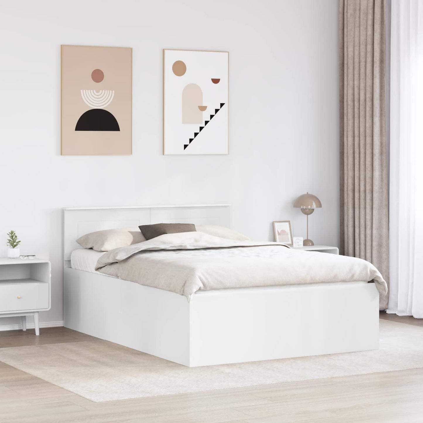 vidaXL Bed Frame with Headboard White 140 x 200 cm Engineered Wood