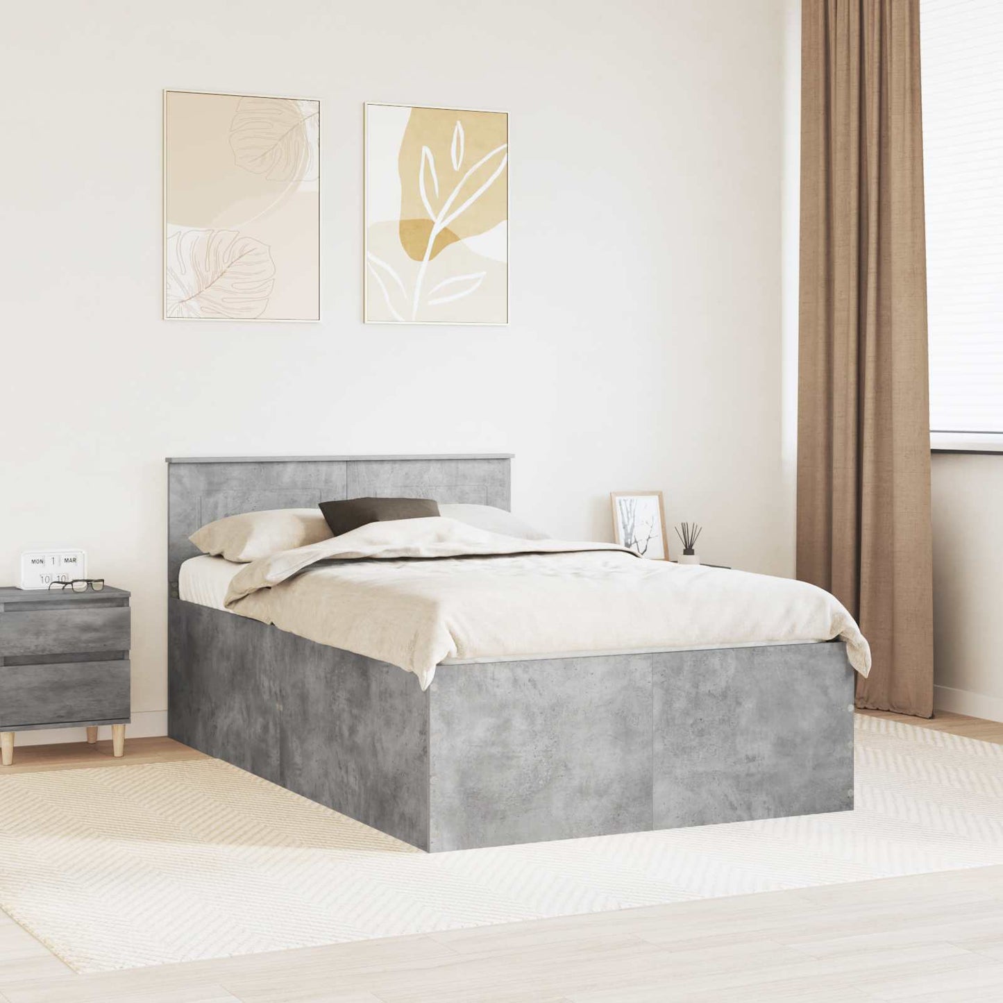vidaXL Bed Frame Concrete Grey 135 x 190 cm Engineered Wood