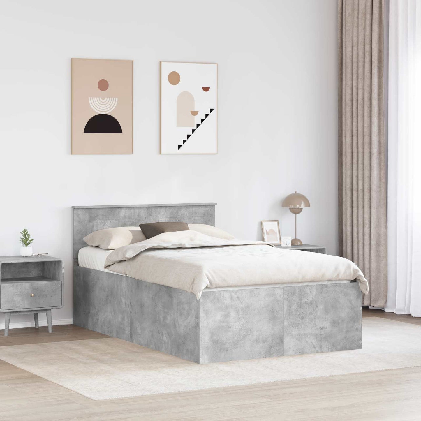 vidaXL Bed Frame Concrete Grey 135 x 190 cm Engineered Wood