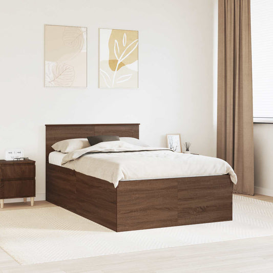 vidaXL Bed Frame with Headboard Brown Oak 135 x 190 cm Engineered Wood