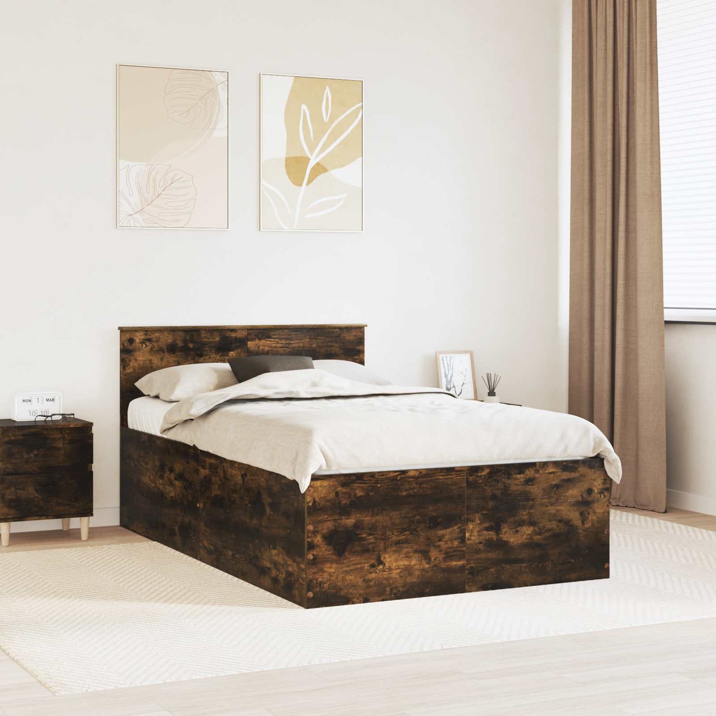 vidaXL Bed Frame Smoked Oak 120 x 190 cm Engineered Wood