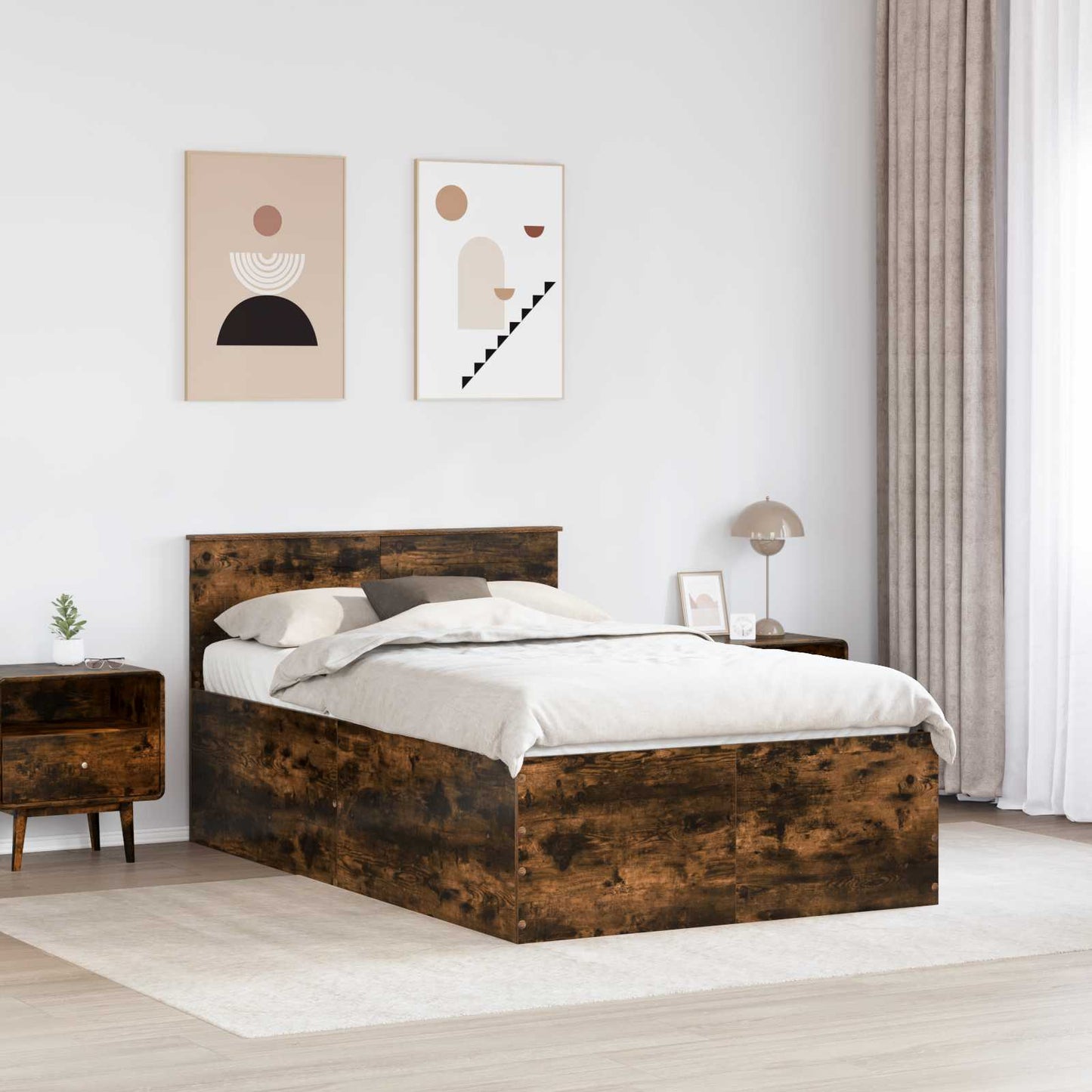 vidaXL Bed Frame Smoked Oak 120 x 190 cm Engineered Wood