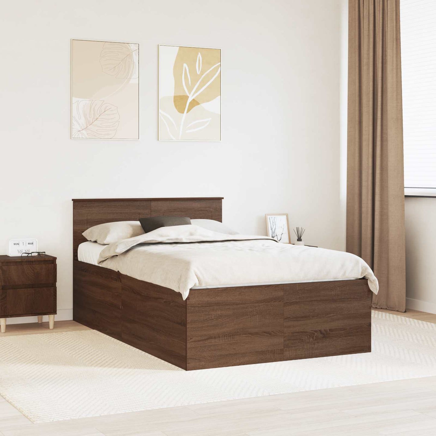 vidaXL Bed Frame with Headboard Brown Oak 120 x 190 cm Engineered Wood