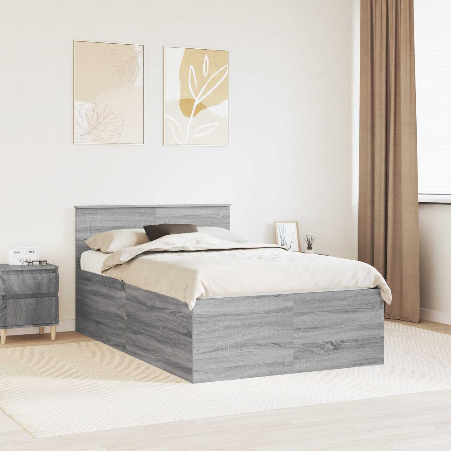 vidaXL Bed Frame Grey Sonoma 120 x 200 cm Engineered Wood