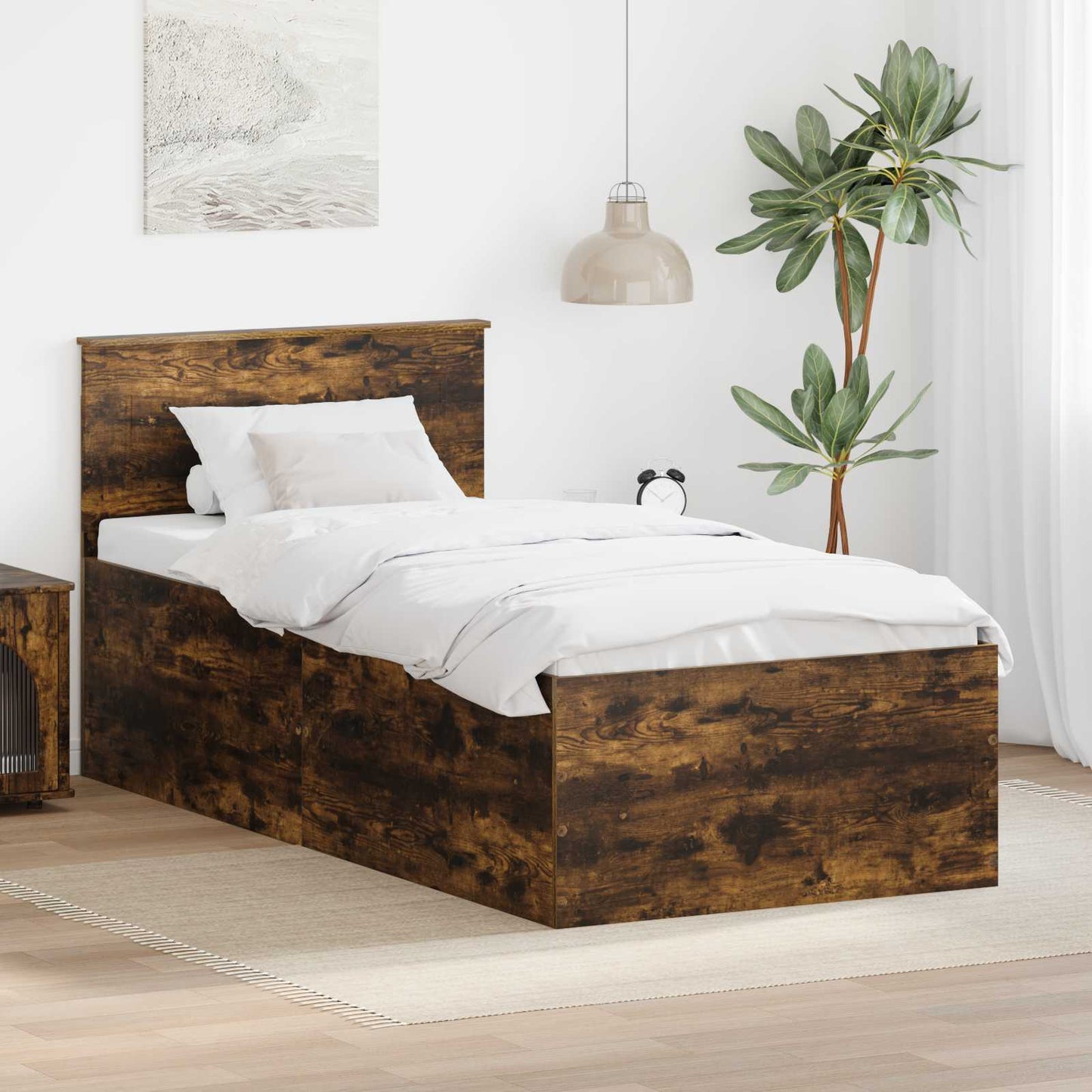 vidaXL Bed Frame Smoked Oak 120 x 200 cm Engineered Wood