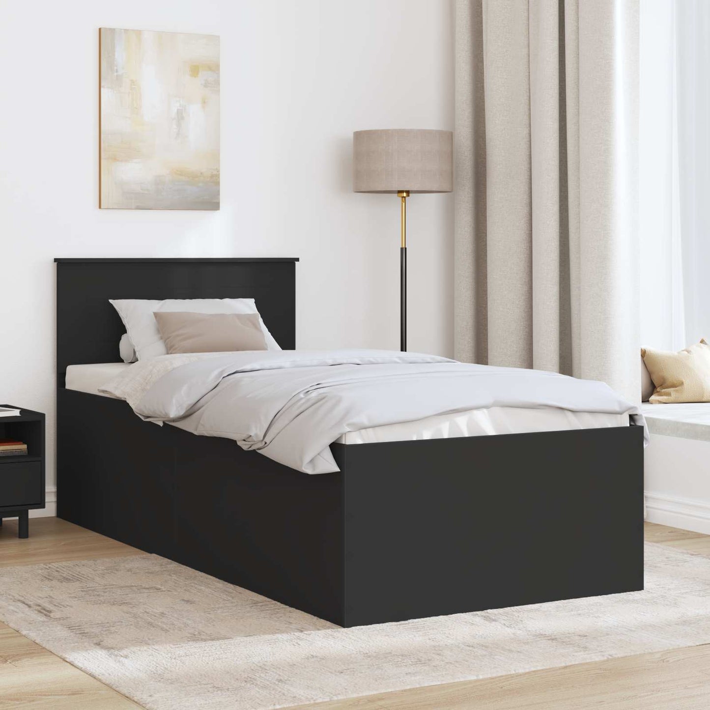 vidaXL Bed Frame with Headboard Black 90 x 200 cm Engineered Wood