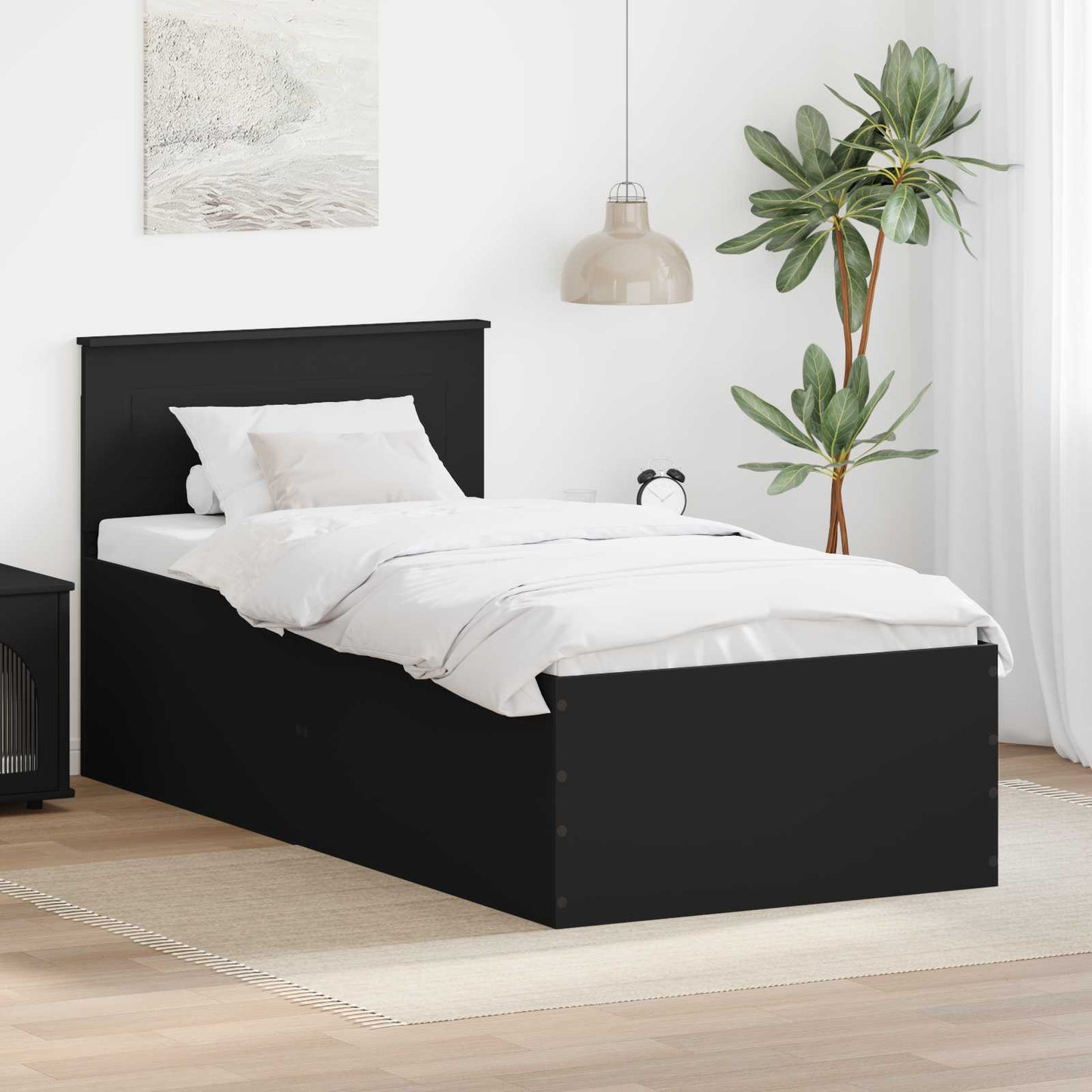 vidaXL Bed Frame with Headboard Black 75 x 190 cm Engineered Wood