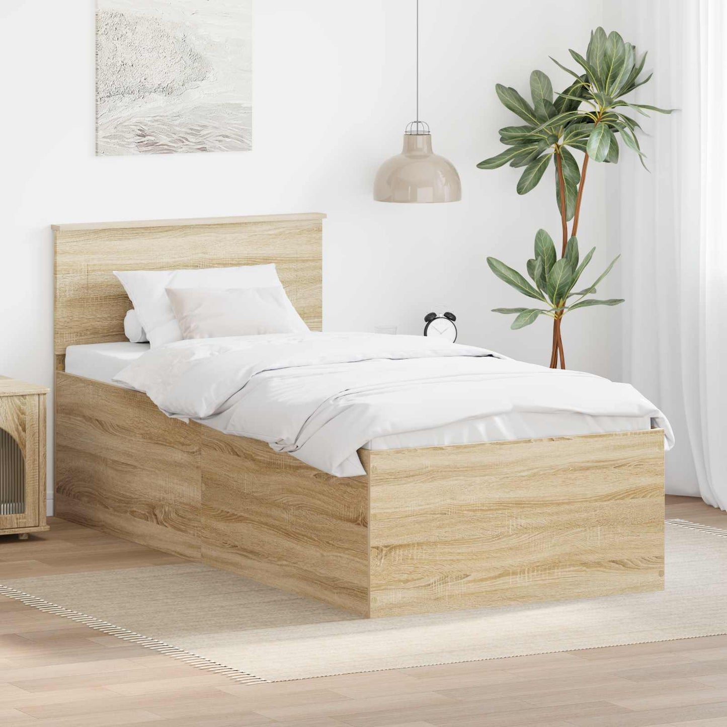 vidaXL Bed Frame with Headboard Sonoma Oak 75 x 190 cm Engineered Wood