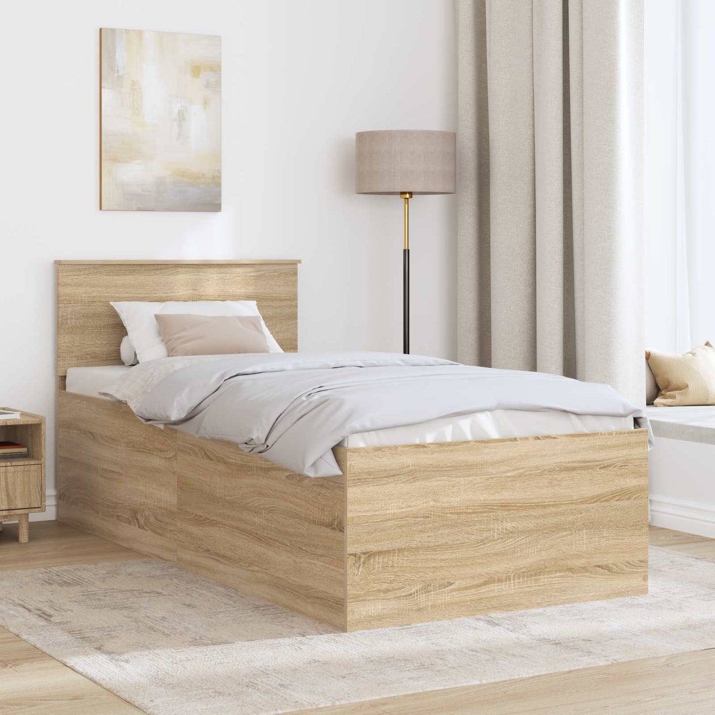 vidaXL Bed Frame with Headboard Sonoma Oak 75 x 190 cm Engineered Wood