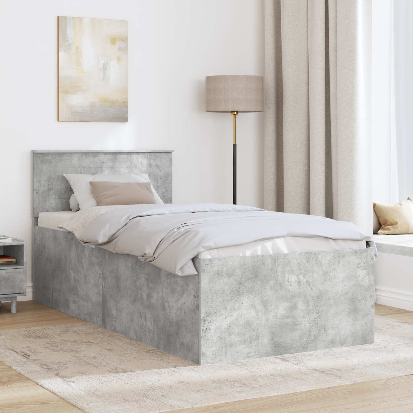 vidaXL Bed Frame Concrete Grey 75 x 190 cm Engineered Wood
