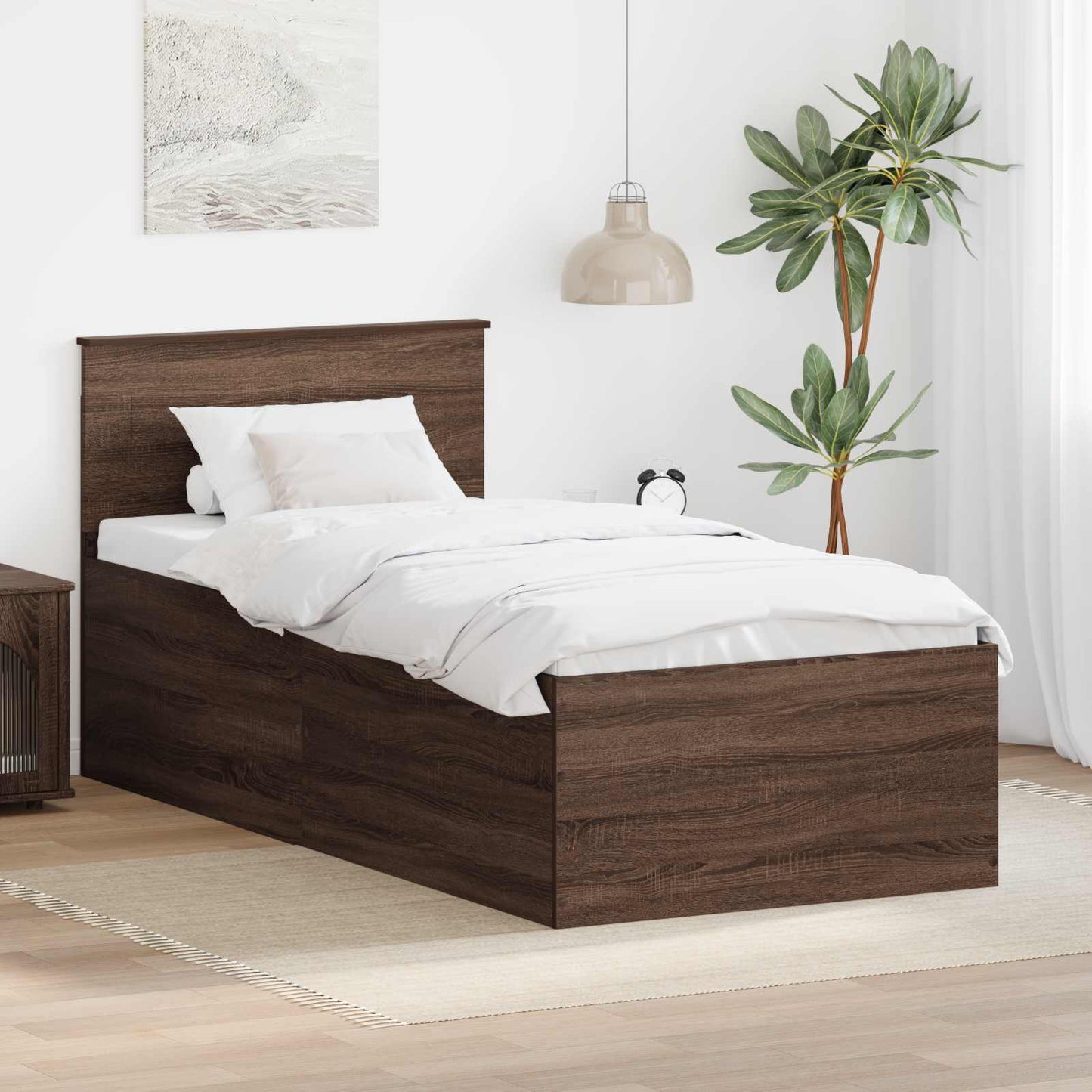 vidaXL Bed Frame with Headboard Brown Oak 75 x 190 cm Engineered Wood