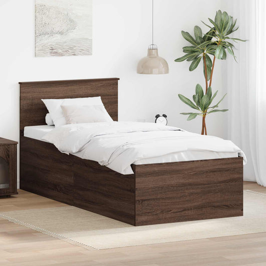 vidaXL Bed Frame with Headboard Brown Oak 75 x 190 cm Engineered Wood