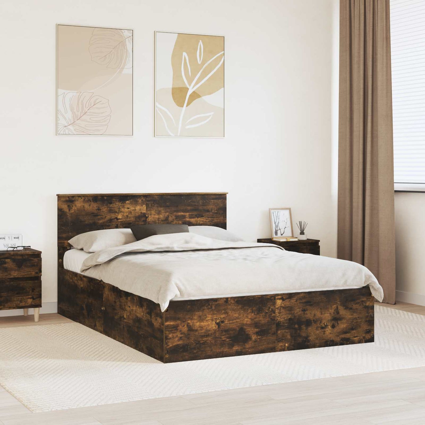 vidaXL Bed Frame Smoked Oak 150 x 200 cm Engineered Wood