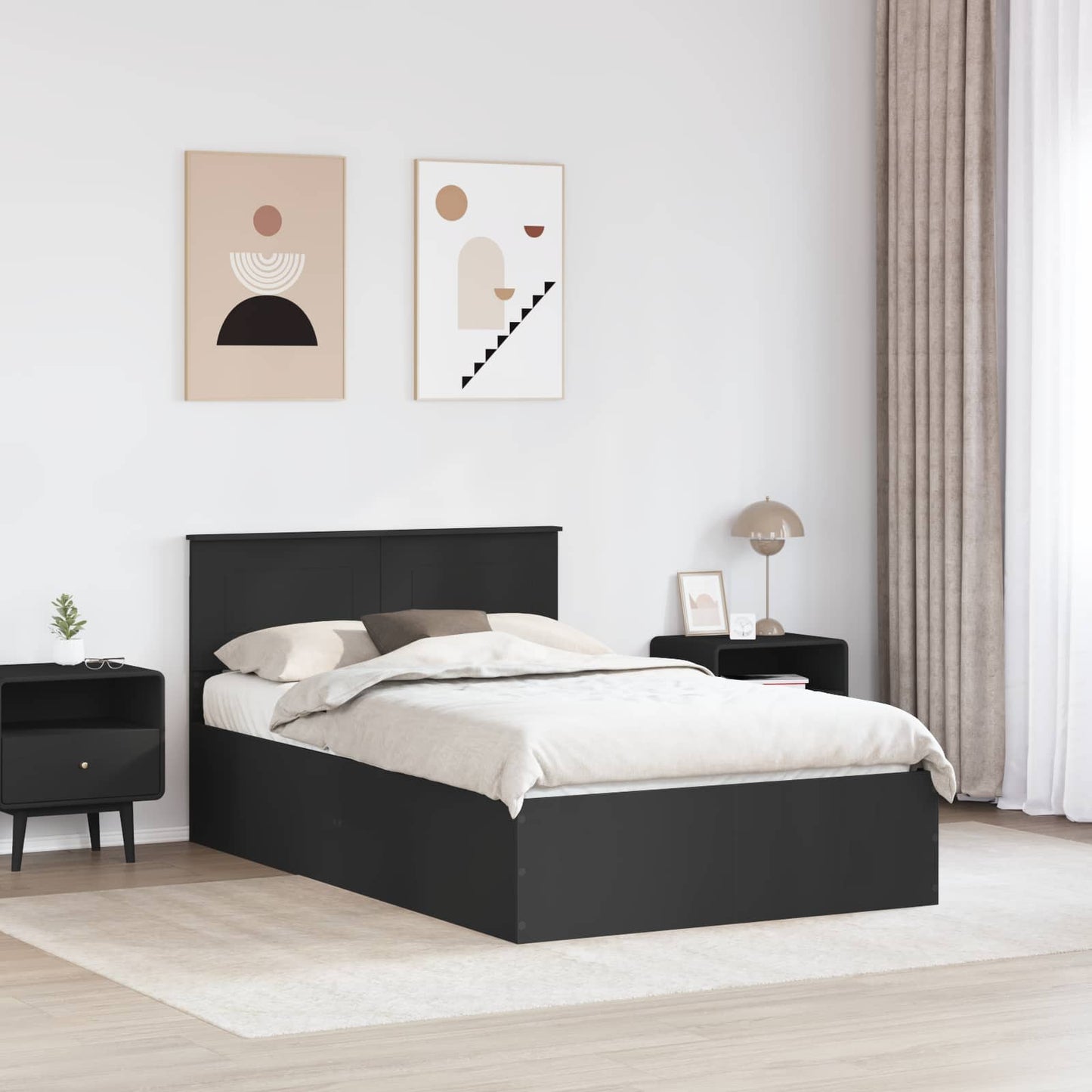 vidaXL Bed Frame with Headboard Black 135 x 190 cm Engineered Wood