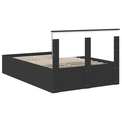 vidaXL Bed Frame with Headboard Black 135 x 190 cm Engineered Wood
