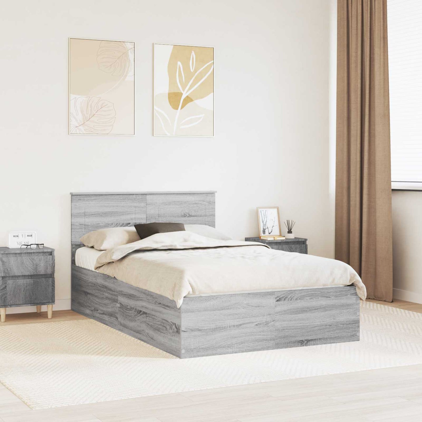 vidaXL Bed Frame Grey Sonoma 135 x 190 cm Engineered Wood
