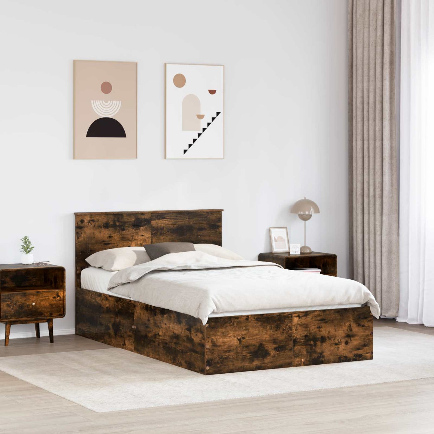 vidaXL Bed Frame Smoked Oak 120 x 190 cm Engineered Wood