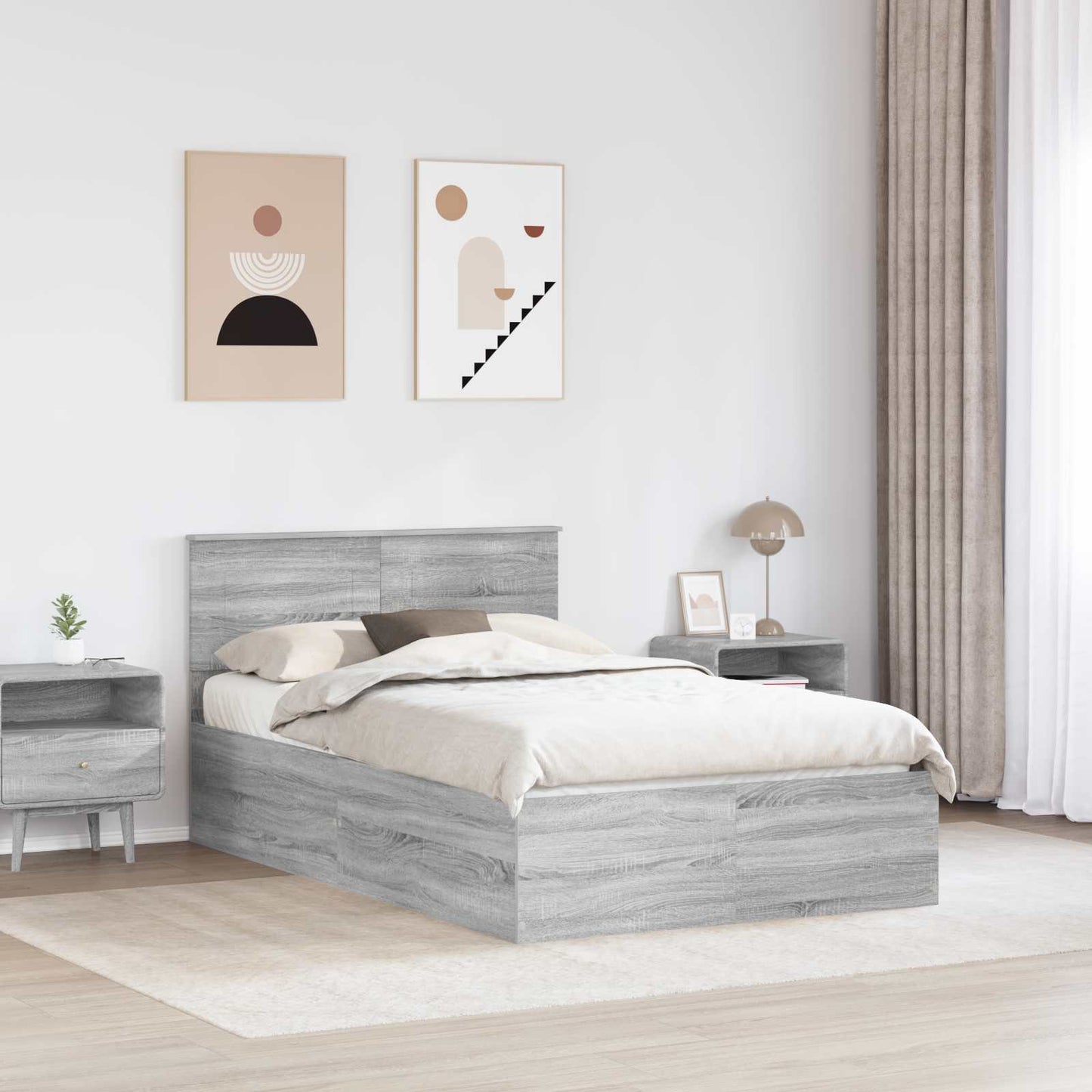 vidaXL Bed Frame Grey Sonoma 120 x 190 cm Engineered Wood