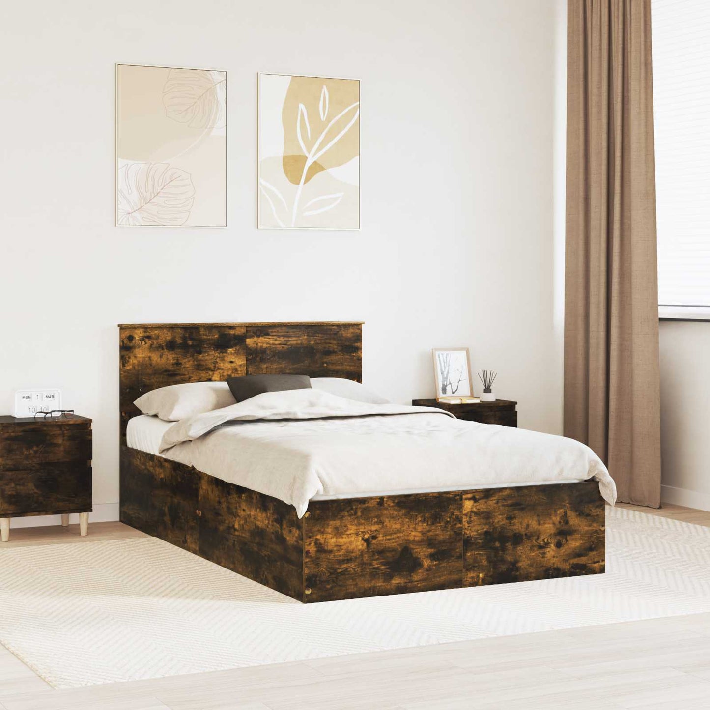 vidaXL Bed Frame Smoked Oak 120 x 200 cm Engineered Wood
