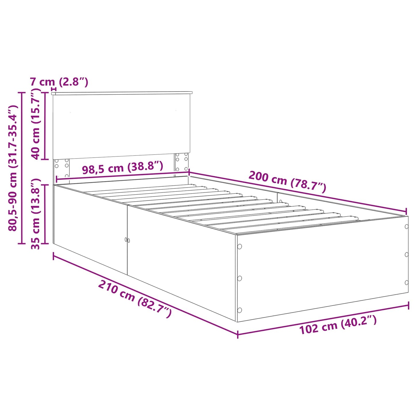 vidaXL Bed Frame Grey Sonoma 100 x 200 cm Engineered Wood