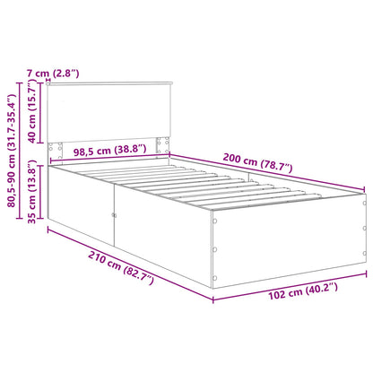 vidaXL Bed Frame Grey Sonoma 100 x 200 cm Engineered Wood