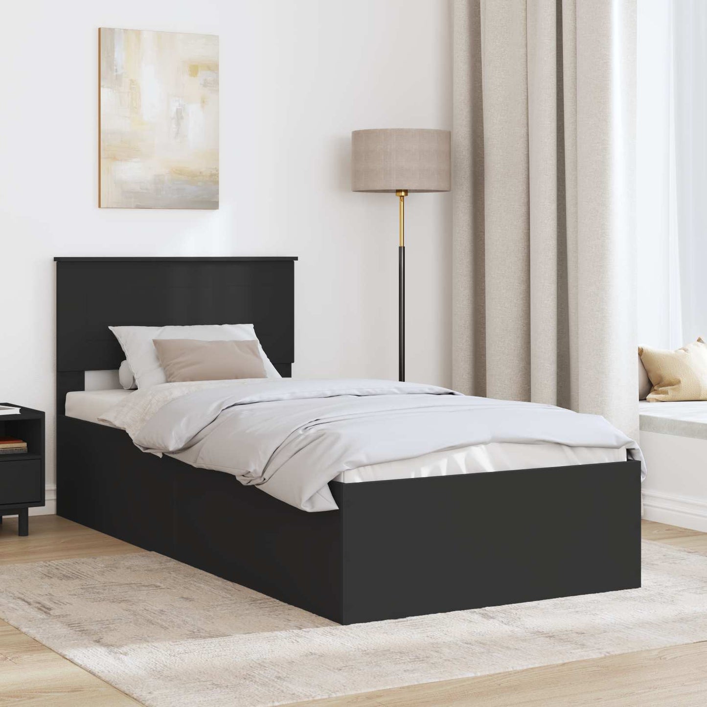 vidaXL Bed Frame with Headboard Black 90 x 190 cm Engineered Wood