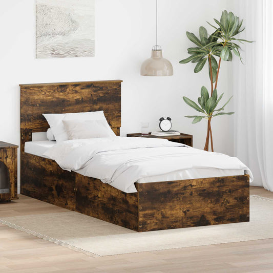 vidaXL Bed Frame with Headboard Smoked Oak 90 x 190 cm Engineered Wood
