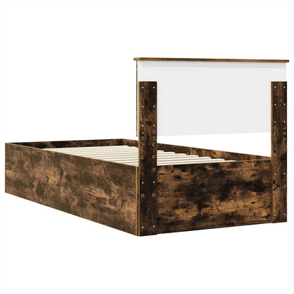 vidaXL Bed Frame with Headboard Smoked Oak 90 x 200 cm Engineered Wood