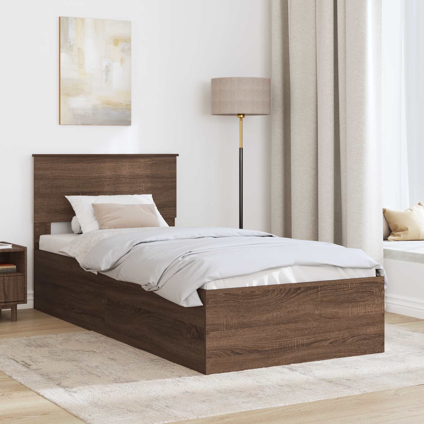 vidaXL Bed Frame with Headboard Brown Oak 75 x 190 cm Engineered Wood