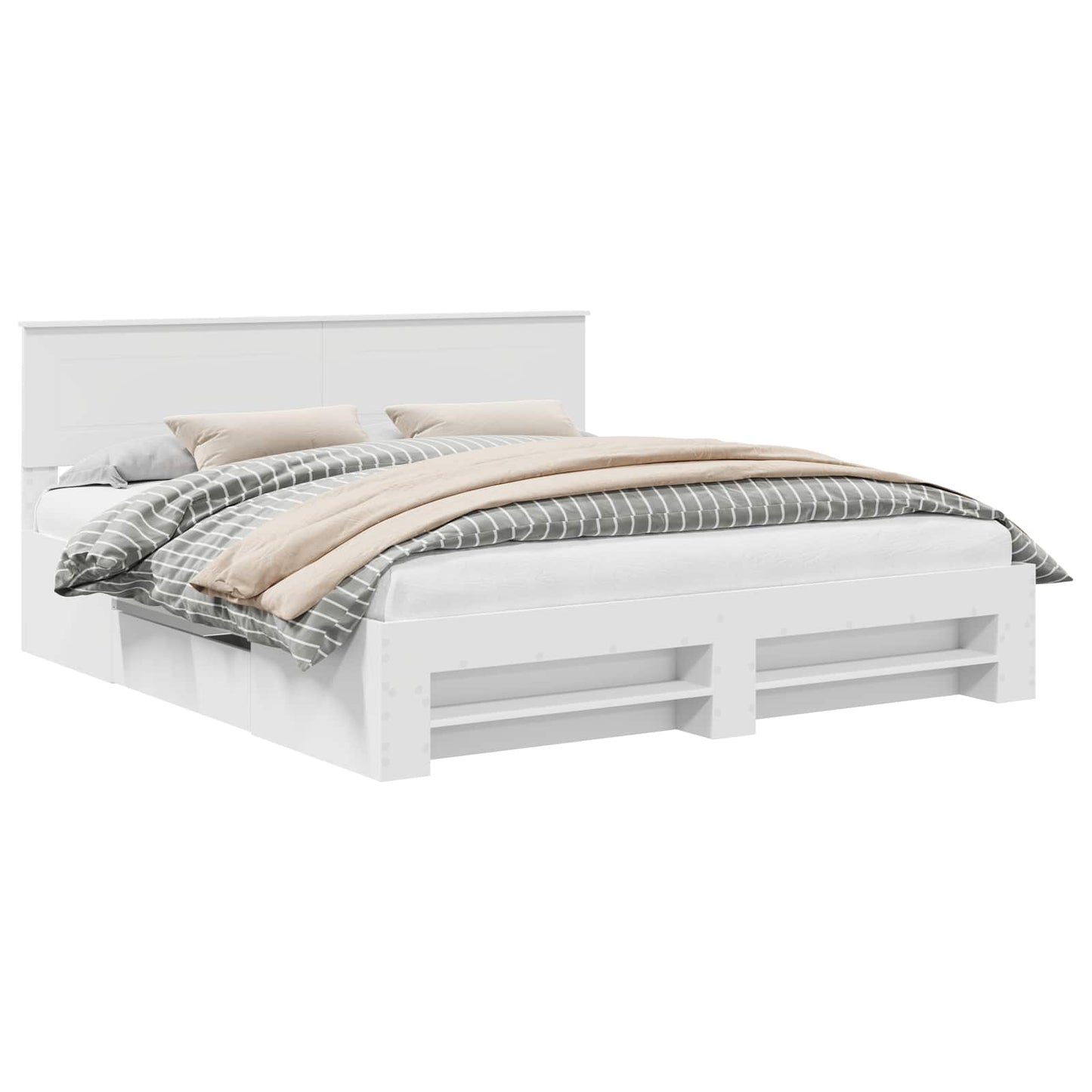 vidaXL Bed Frame with Headboard White 200 x 200 cm Engineered Wood