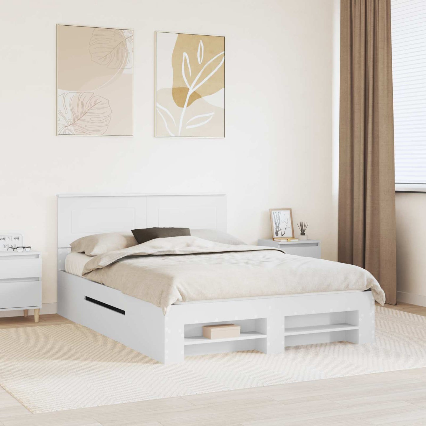 vidaXL Bed Frame with Headboard White 150 x 200 cm Engineered Wood