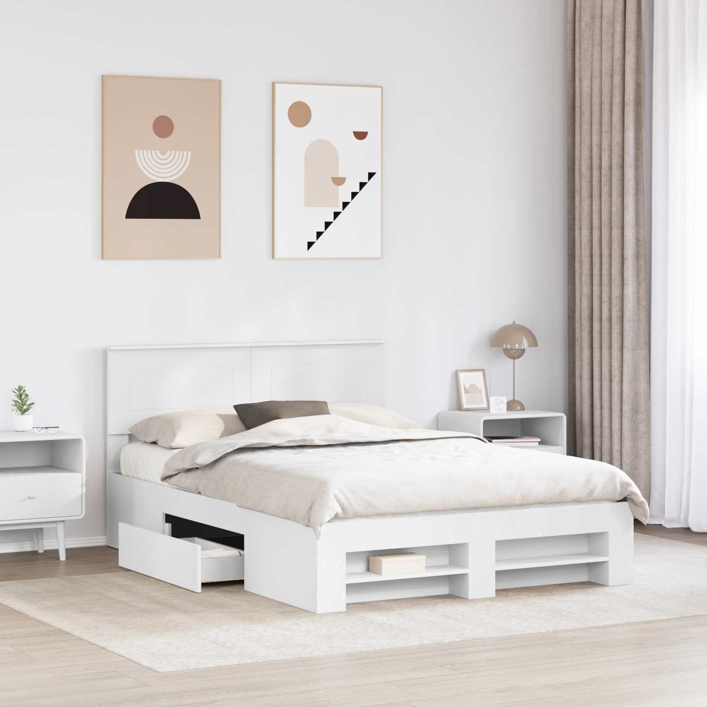 vidaXL Bed Frame with Headboard White 150 x 200 cm Engineered Wood